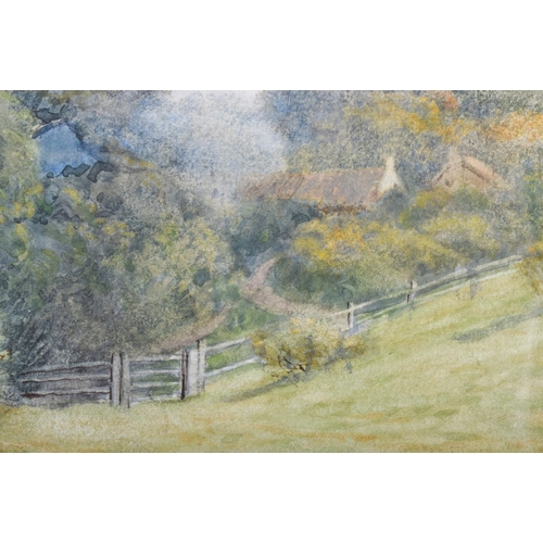 2387 - Joseph Kirkpatrick (1872-1936) Watercolour, landscape. Image 24 cm x 15 cm.