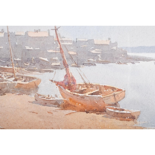 2389 - John Christopher Temple Willis (1900-1969) Watercolour, Boats by the coast. Image 33 cm x 24 cm.