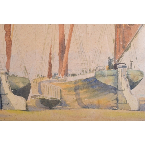 2390 - H E Twaite (19th Century) Watercolour, three boats. Image 36 cm x 25 cm.