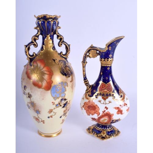 240 - Royal Crown Derby vase painted with flowers on a blue and yellow ground date code for 1912 and a Roy... 