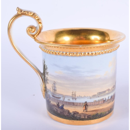 2400 - AN 18TH/19TH CENTURY MEISSEN PORCELAIN CUP AND SAUCER painted with a view of Saint Petersburg. (2)