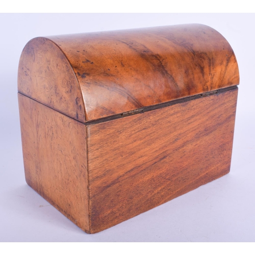 2401 - A VICTORIAN WALNUT TWO DIVISION TEA CADDY. 16 cm x 16 cm.