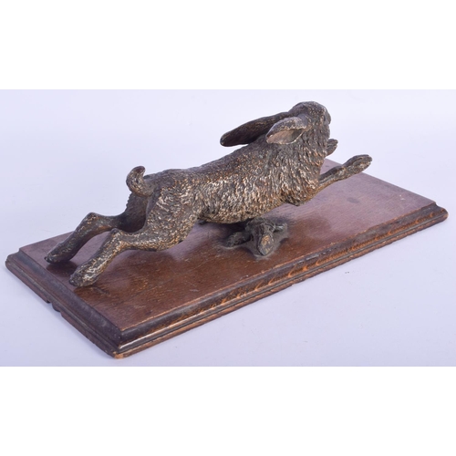 2411 - A LARGE 19TH CENTURY AUSTRIAN COLD PAINTED BRONZE DESK STAND modelled as a rearing hare. Hare 23.5 c... 