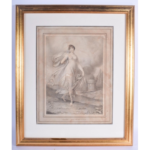 2420 - A FRAMED PAIR OF ANTIQUE PRINTS Mrs Duff & Lady Heathcote. Image 33 cm x 28 cm.