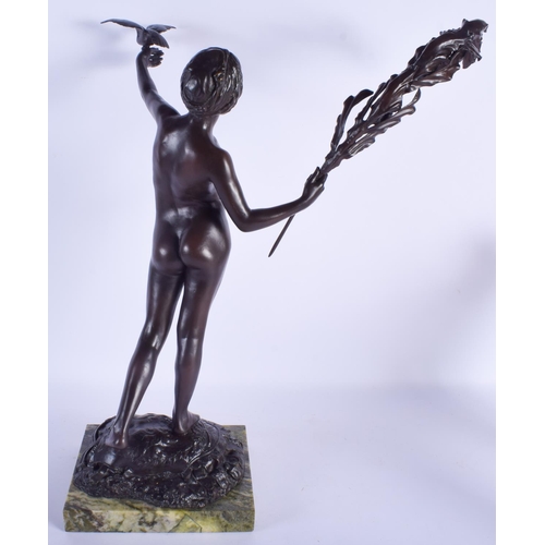 2423 - Edward Onslow Ford (1852-1901) Study of a girl, Bronze, modelled holding a bird and wreath. Bronze 4... 