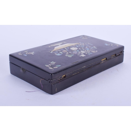 2426 - A MID 19TH CENTURY EUROPEAN MOTHER OF PEARL INLAID TRAVELLING BOX decorated with foliage and vines. ... 