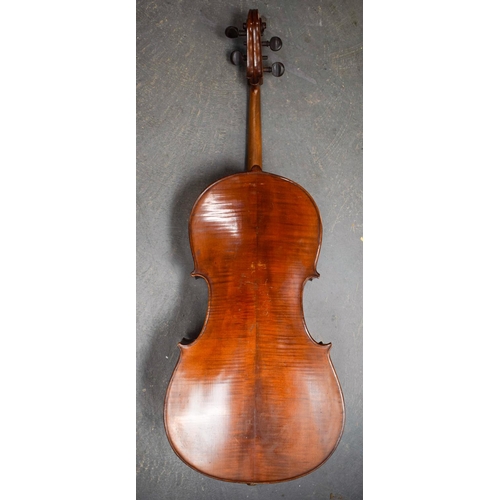 2434 - A TWO PIECE BACK CELLO. 122 cm high.