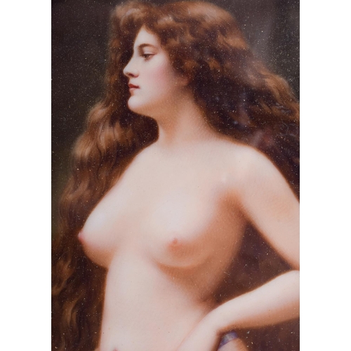 2451 - A GOOD KPM BERLIN PORCELAIN PLAQUE painted with a female with breasts exposed. Porcelain 18 cm x 12 ... 