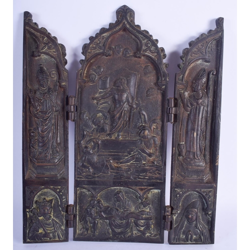 2469 - A 19TH CENTURY EUROPEAN BRONZE TRIPTYCH. 32 cm x 24 cm extended.