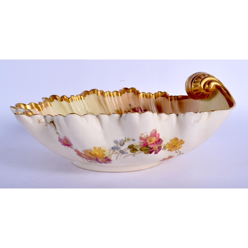 247 - Royal Worcester blush ivory shell shaped dish painted with flowers highlighted in gold date code 189... 