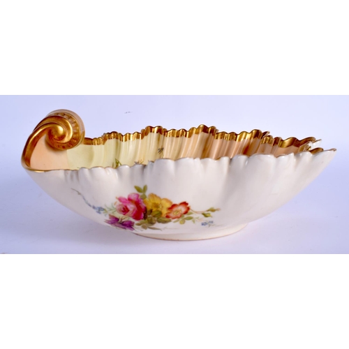 247 - Royal Worcester blush ivory shell shaped dish painted with flowers highlighted in gold date code 189... 