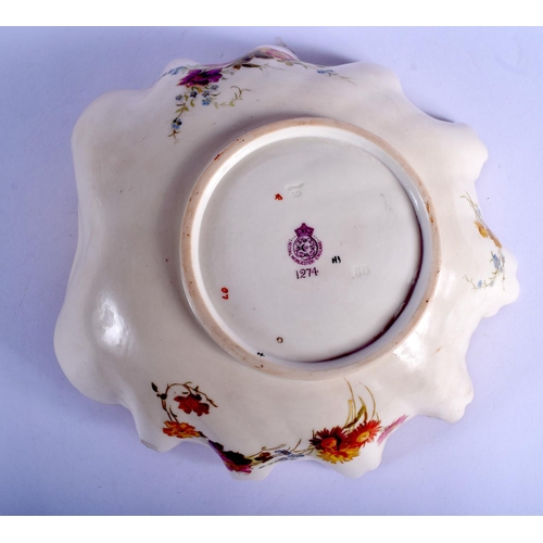 247 - Royal Worcester blush ivory shell shaped dish painted with flowers highlighted in gold date code 189... 