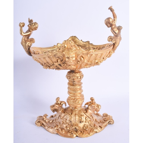 2470 - A CONTEMPORARY TWIN HANDLED ORMOLU TAZZA. 24 cm x 16 cm.