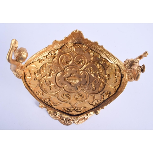 2470 - A CONTEMPORARY TWIN HANDLED ORMOLU TAZZA. 24 cm x 16 cm.