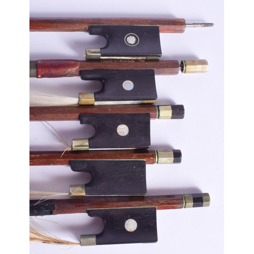 2492 - FIVE VINTAGE VIOLIN BOWS. (5)