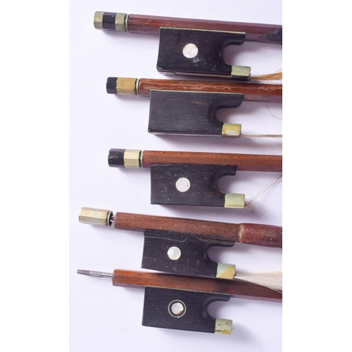 2492 - FIVE VINTAGE VIOLIN BOWS. (5)