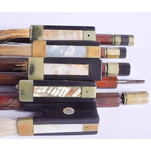 2492 - FIVE VINTAGE VIOLIN BOWS. (5)