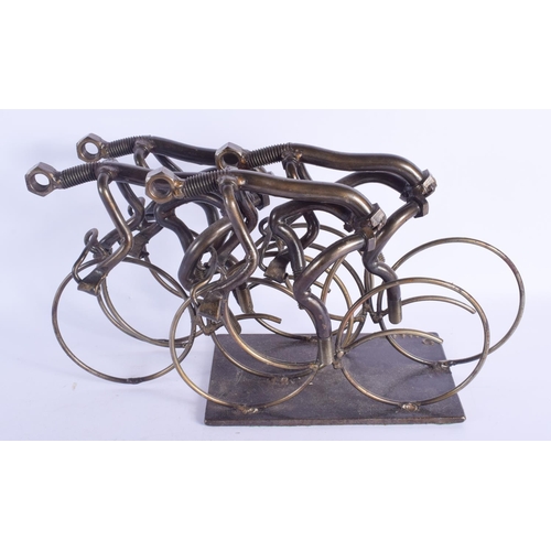 2494 - A CONTEMPORARY SCULPTURE OF CYCLISTS. 40 cm x 24 cm.