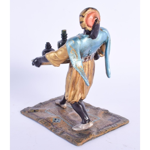 2498 - A CONTEMPORARY COLD PAINTED BRONZE FIGURE OF A ROAMING MALE. 11 cm x 8 cm.