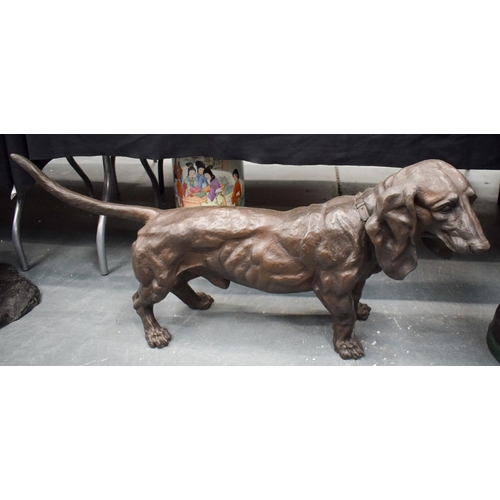 2507 - A LARGE CONTEMPORARY BRONZE FIGURE OF A HOUND. 104 cm x 50 cm.