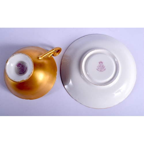 262 - Royal Worcester fruit painted teacup and saucer with shaped rims both signed by H. Ayrton, date code... 