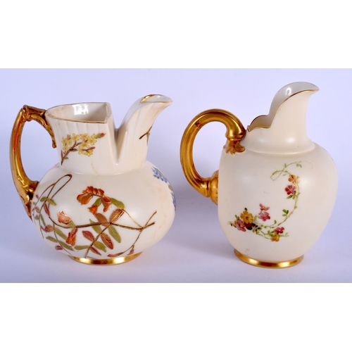 326 - Royal Worcester flat a back jug painted with flowers on an ivory ground c. 1899 and a another Royal ... 