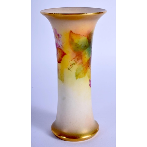 333 - Royal Worcester waisted trumpet shaped vase painted with autumnal leaves and berries by Kitty Blake,... 