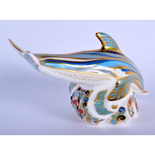 361 - Royal Crown Derby paperweight of a Dolphin. 8.5cm wide