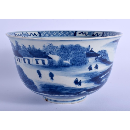 1006 - A CHINESE QING DYNASTY BLUE AND WHITE PORCELAIN BOWL Kangxi mark and possibly of the period, painted... 