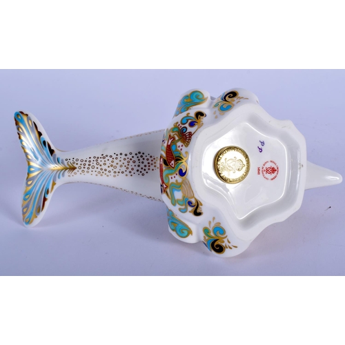 361 - Royal Crown Derby paperweight of a Dolphin. 8.5cm wide