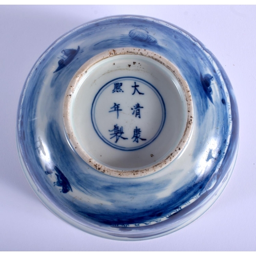 1006 - A CHINESE QING DYNASTY BLUE AND WHITE PORCELAIN BOWL Kangxi mark and possibly of the period, painted... 