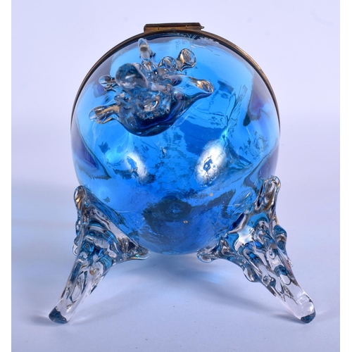 37 - A VICTORIAN EGG SHAPED BLUE GLASS BOX AND COVER enamelled with Mary Gregory. 21 cm high.