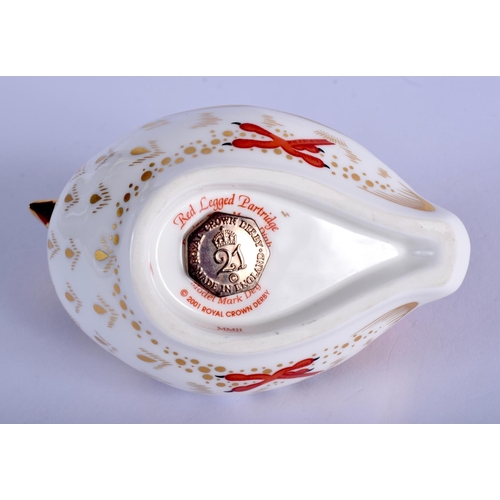 376 - Royal Crown Derby paperweight of a Red Legged Partridge. 8.5cm high