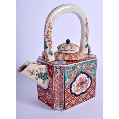 1018 - AN 18TH CENTURY JAPANESE EDO PERIOD SATSUMA TEAPOT AND COVER painted with flowers and scrolling. 13 ... 