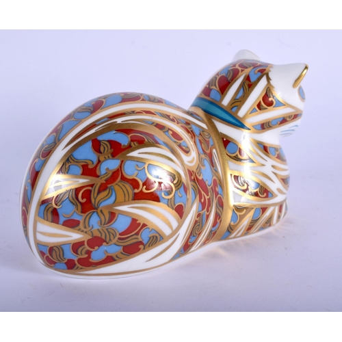 378 - Royal Crown Derby paperweight of a Contented Cat. 12cm wide