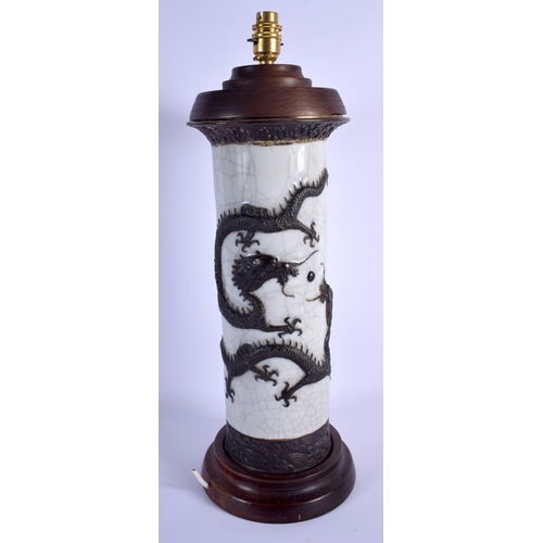 1023 - A LARGE 19TH CENTURY CHINESE CRACKLE GLAZED DRAGON VASE converted to a lamp. Vase 39 cm high.