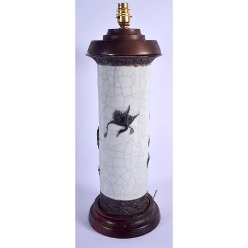 1023 - A LARGE 19TH CENTURY CHINESE CRACKLE GLAZED DRAGON VASE converted to a lamp. Vase 39 cm high.