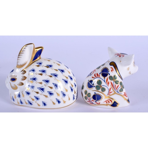 387 - Royal Crown Derby paperweight of a Rabbit and Piglet. Rabbit 9cm wide