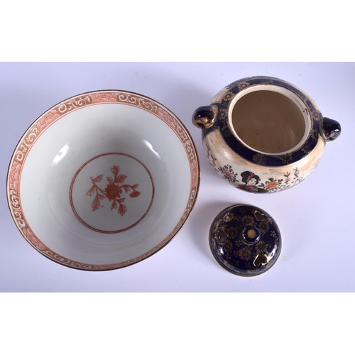 1031 - A 19TH CENTURY JAPANESE MEIJI PERIOD IMARI BOWL together with a satsuma censer & cover. Largest 16.5... 