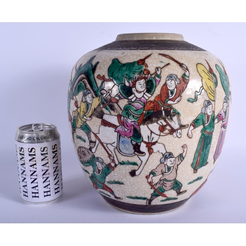 1035 - A LARGE 19TH CENTURY CHINESE CRACKLED GLAZED FAMILLE VERTE GINGER JAR Late Qing. 25 cm x 15 cm.