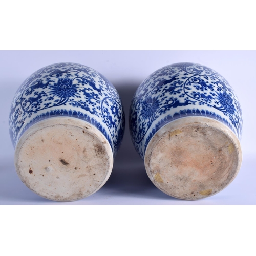 1047 - A LARGE PAIR OF CHINESE BLUE AND WHITE PORCELAIN BALUSTER VASES probably Mid Qing Dynasty, painted w... 