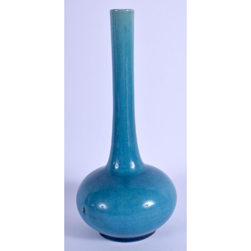 1048 - A 19TH CENTURY JAPANESE TURQUOISE BLUE GLAZED VASE of plain form with narrow neck. 18 cm high.