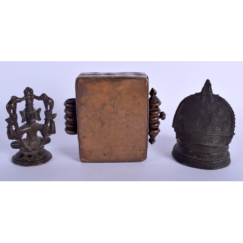 426 - AN 18TH CENTURY INDO TIBETAN BRONZE FIGURE OF A BUDDHA together with a travelling shrine & prayer bo... 