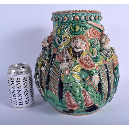 1055 - A VERY RARE 19TH CENTURY CHINESE FAMILLE VERTE IMMORTALS VASE Qing, unusually decorated in relief wi... 