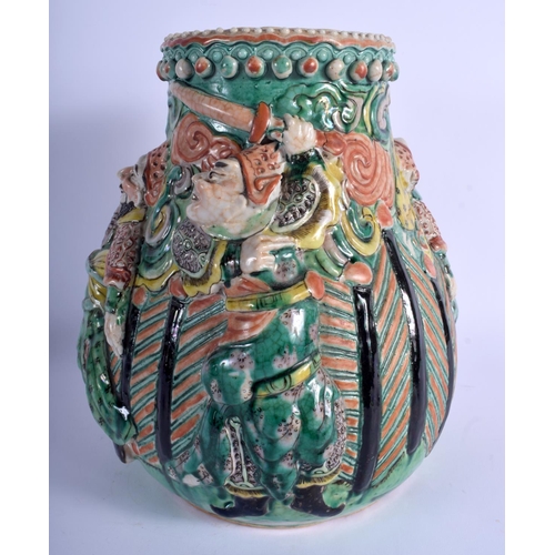 1055 - A VERY RARE 19TH CENTURY CHINESE FAMILLE VERTE IMMORTALS VASE Qing, unusually decorated in relief wi... 