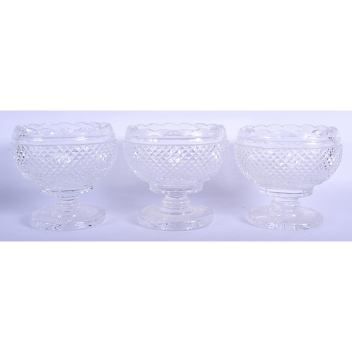 43 - THREE GEORGE III CRYSTAL GLASS BOWLS possibly Irish. 13 cm wide. (3)