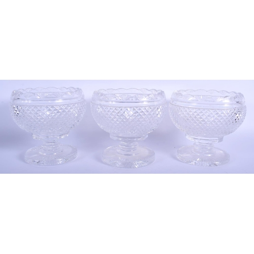 43 - THREE GEORGE III CRYSTAL GLASS BOWLS possibly Irish. 13 cm wide. (3)