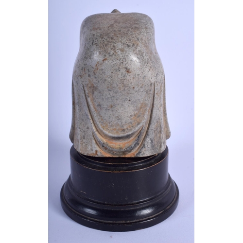 1057 - AN EARLY 20TH CENTURY CHINESE CARVED STONE HEAD OF A BUDDHISTIC DEITY Late Qing/Republic. Stone 11 c... 