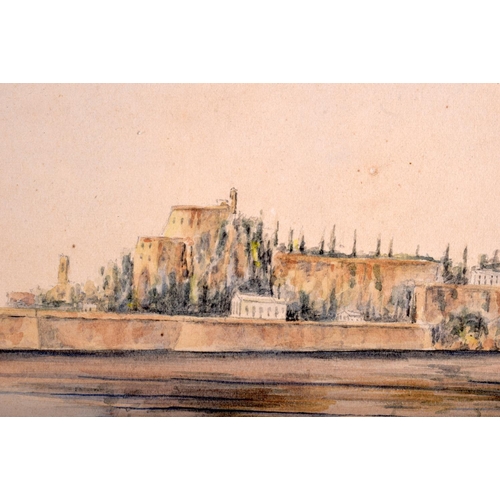 438 - European School (19th Century) Watercolour, River scene. Image 44 cm x 14 cm.