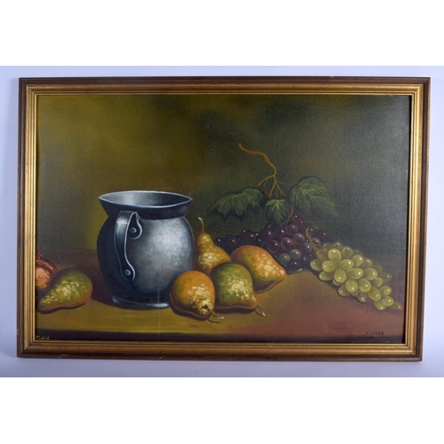 439 - Curka (C1950) Oil on board, together with another, still lives. Largest image 72 cm x 45 cm. (2)